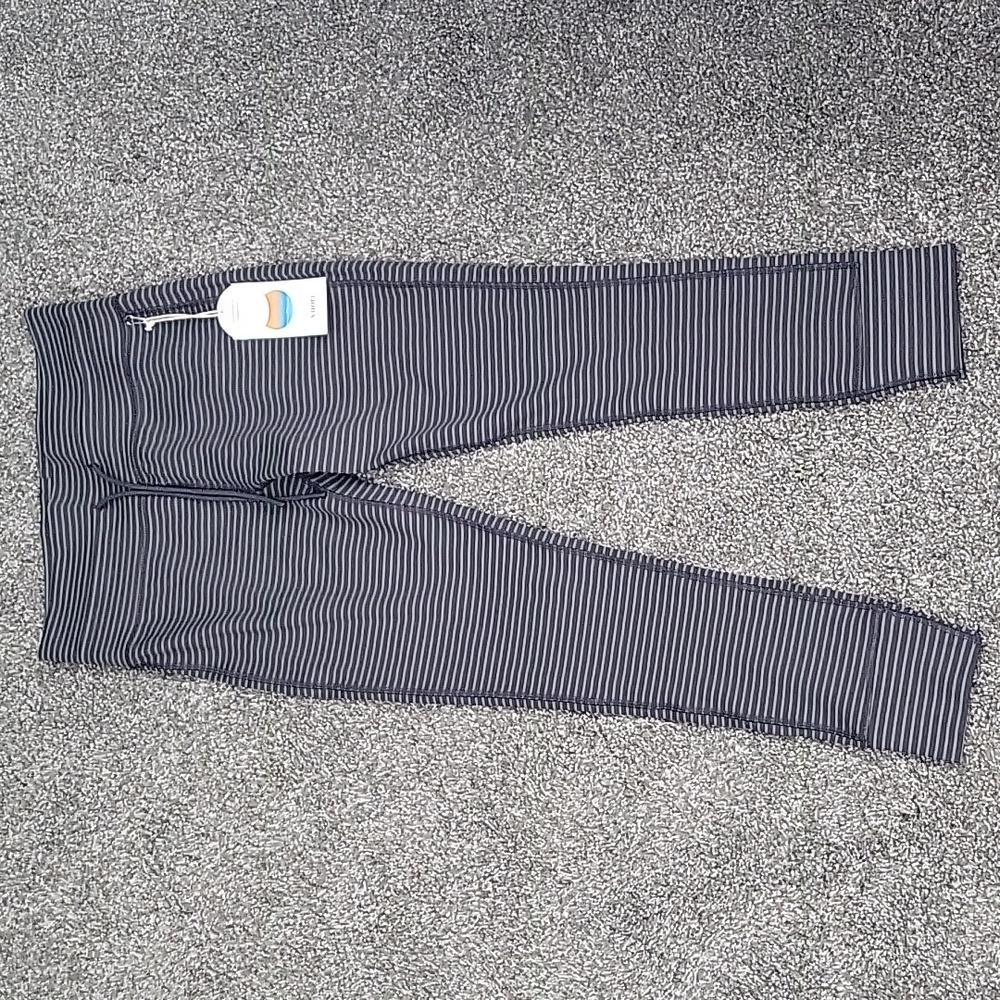 Vuori Navy and White Striped Leggings
